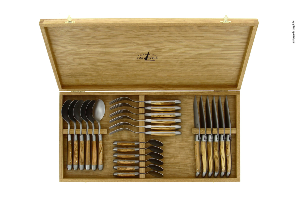 Forge de Laguiole Olivewood Complete Set — 24 Pieces