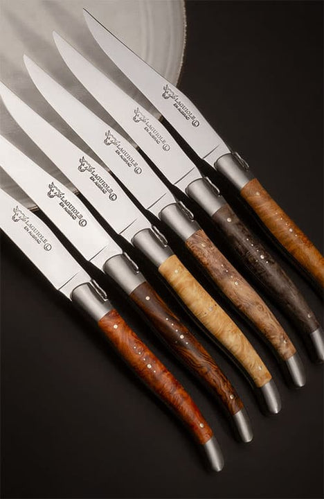 Laguiole en Aubrac Mixed Burls Table Knives - 6 Pieces